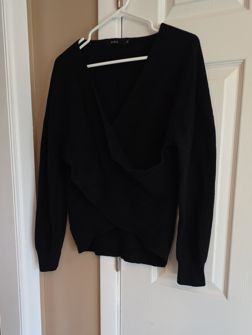Zcsia Women's XL Black Wrap-Front Sweater